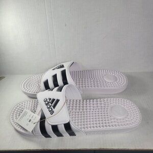 Adidas Men White Adissage Adjustable Strap Slides Size 17